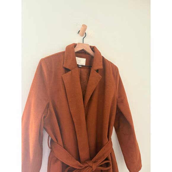 A New Day Wool Belted Overcoat XXL Brown Notched Lapel Long Jacket Coat - Picture 5 of 13